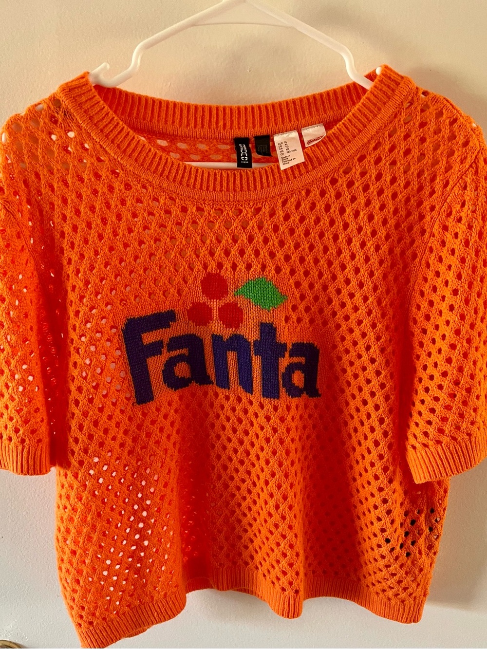 Womens Knit Mesh crop top with Cherry Fanta  Logo